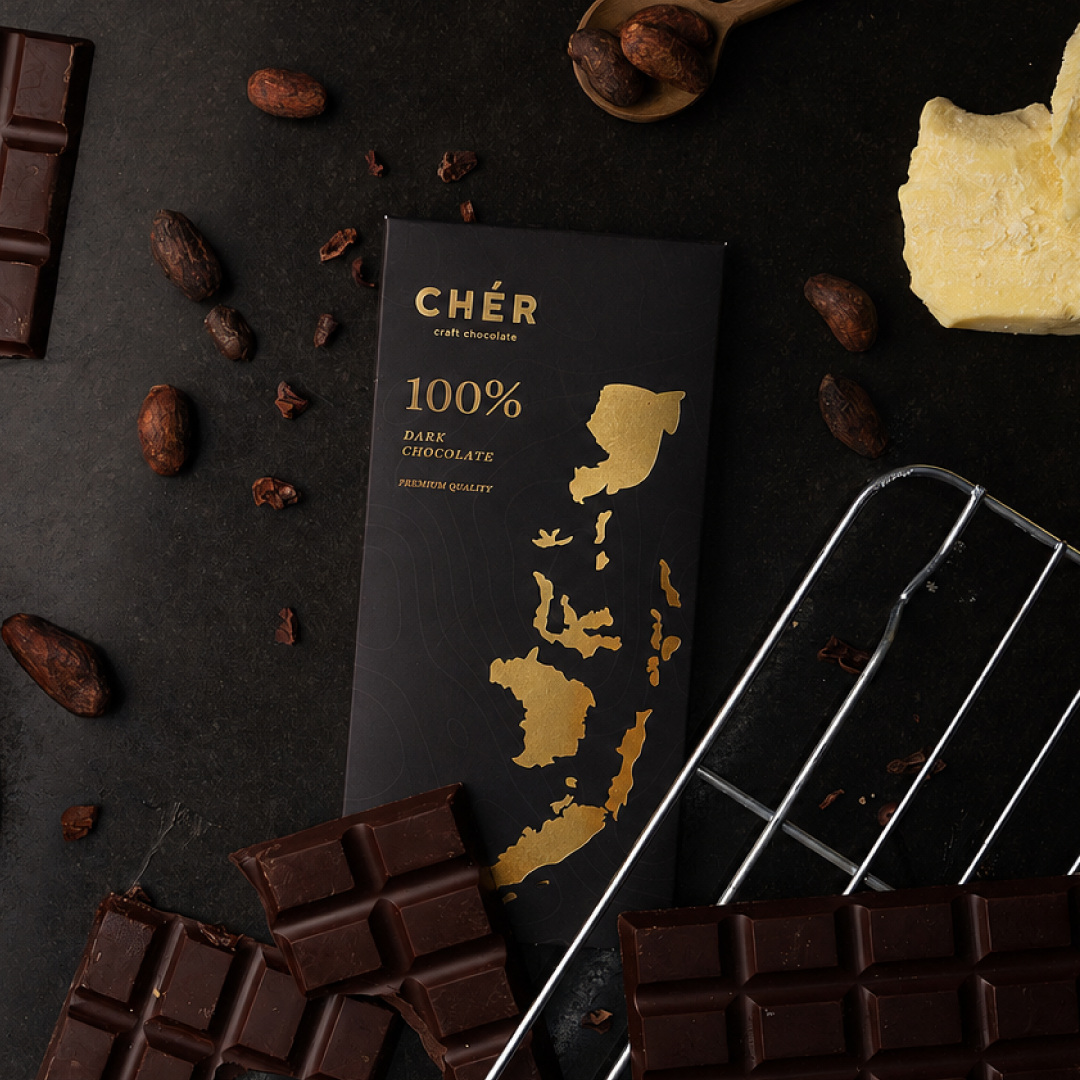 CHER CHOCOLATE - 100% Dark Chocolate Bar Premium | Pure Cocoa Butter | Halal | 66g