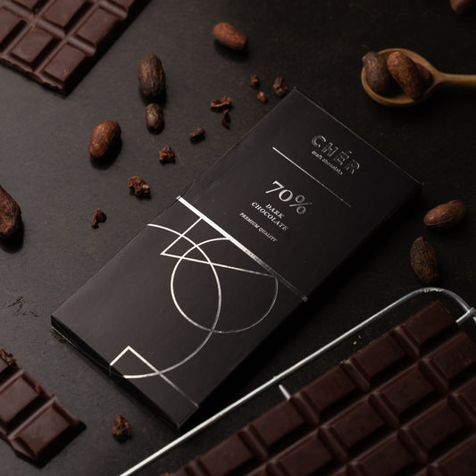 CHER CHOCOLATE - 70% Dark Chocolate Bar Premium | Pure Cocoa Butter | Halal | 66g