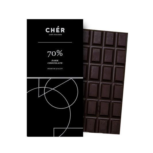 CHER CHOCOLATE - 70% Dark Chocolate Bar Premium | Pure Cocoa Butter | Halal | 66g