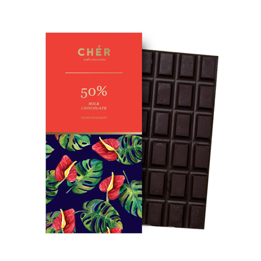CHER CHOCOLATE - 50% Dark Milk Chocolate Bar Premium | Pure Cocoa Butter | Halal | 66g