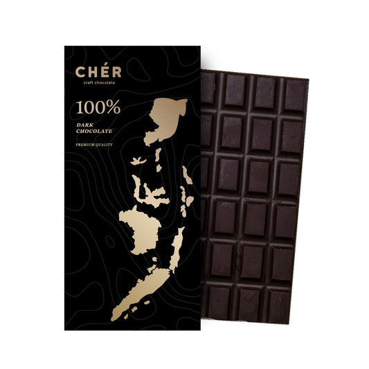 CHER CHOCOLATE - 100% Dark Chocolate Bar Premium | Pure Cocoa Butter | Halal | 66g